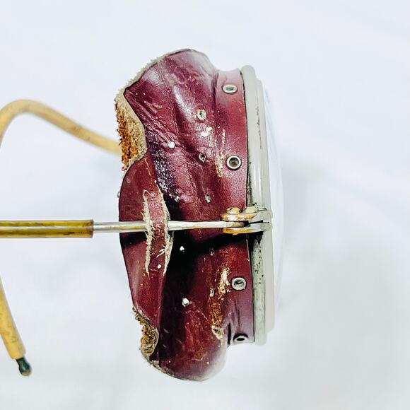 Antique Vintage Motorcycle Glasses W/ Side Leather Metal Wire Frame Round Lens - Picture 8 of 16